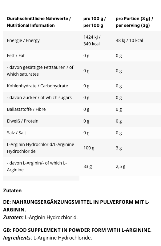 INLEAD - L-Arginin HCL - 500g