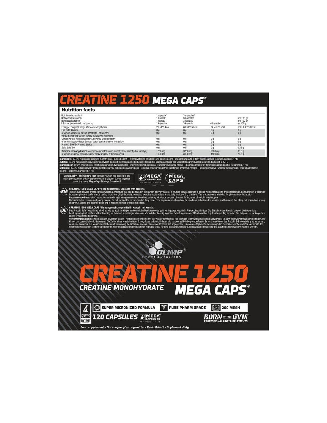 Olimp - Creatine 1250 Mega Caps - Creatine Monohydrate - 120 Kapseln